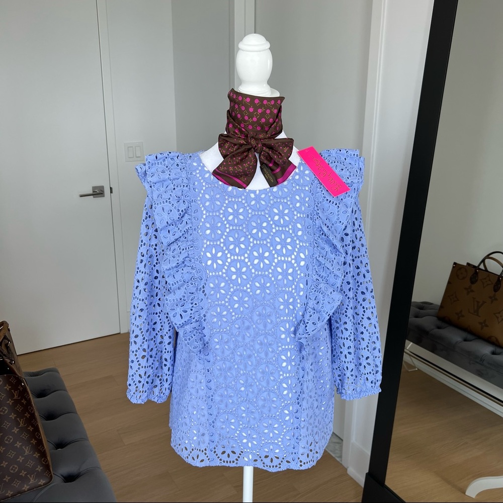 Lilly Pulitzer Primm Top Periwinkle Purple Petite Sand Dollar Eyelet NWT Blouse